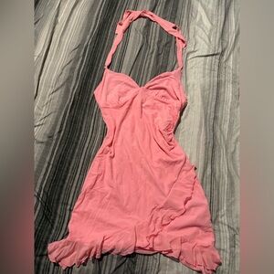 Baby Pink Asymmetric Halter Dress